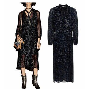 ⭐Coach Star Print Waistcoat Dress Black Blue Silk mid-length glittered Size 0⭐